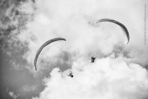 Lake Annecy France, August 28, 2014: french paragliding aerobatic championship