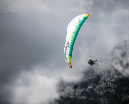 Lake Annecy France, August 28, 2014: french paragliding aerobatic championship