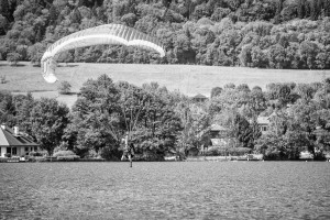 Lake Annecy France, August 28, 2014: french paragliding aerobatic championship