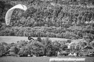 Lake Annecy France, August 28, 2014: french paragliding aerobatic championship