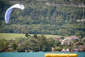 Lake Annecy France, August 28, 2014: french paragliding aerobatic championship