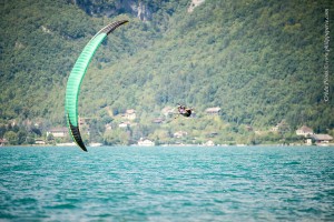 Lake Annecy France, August 28, 2014: french paragliding aerobatic championship - Philippe Périé