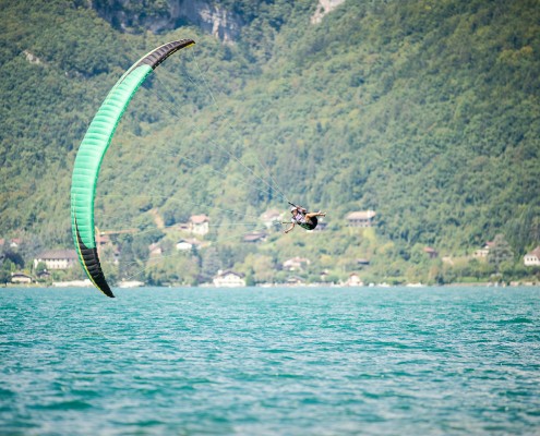 Lake Annecy France, August 28, 2014: french paragliding aerobatic championship - Philippe Périé